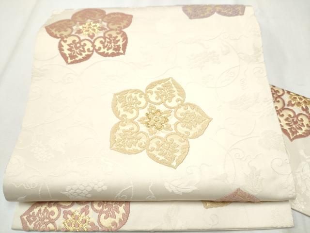 平和屋着物●九寸名古屋帯 唐織 花唐草文 金糸 正絹 逸品 CABB9271hy