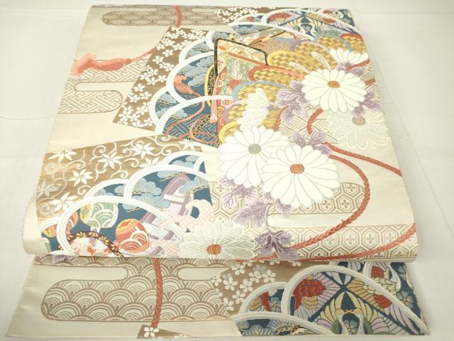 平和屋着物▼六通柄袋帯　唐織　能衣色紙　金銀糸　正絹　逸品　DAAX3680az