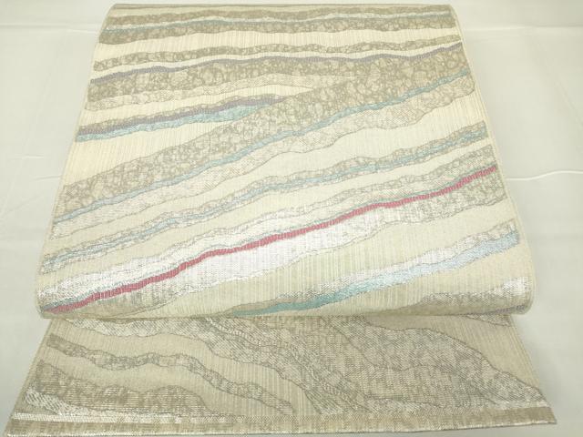 平和屋着物▼六通柄袋帯　福寿　青銅　霞文　正絹　逸品　DAAX3701az