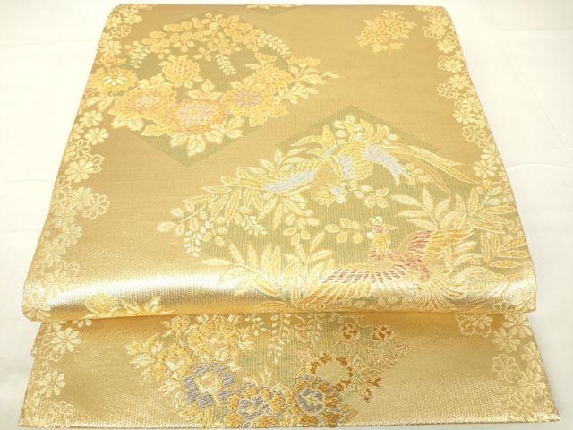 平和屋着物▼六通柄袋帯　地紙鳳凰花文　金糸　正絹　逸品　DAAX3760az