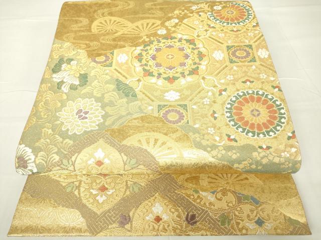 平和屋着物▼六通柄袋帯　正倉院更紗花文　金糸　引箔　正絹　逸品　DAAX3763az
