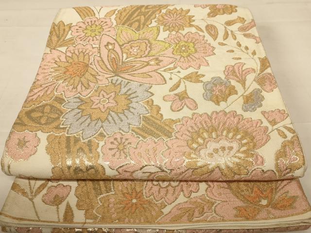 衣帶 - 平和屋着物◎六通柄袋帯 更紗花文 金銀糸 正絹 逸品 AABC3066dt