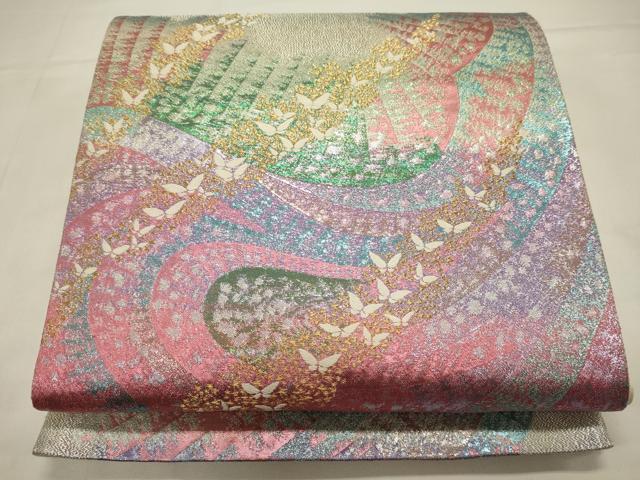 平和屋着物◎六通柄袋帯　舞蝶文　金銀糸　正絹　逸品　CABA0089oy