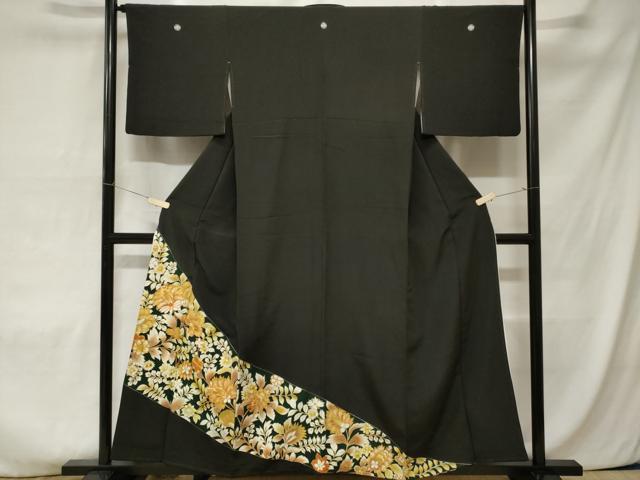 平和屋着物■豪華黒留袖　駒刺繍　更紗枝花文　金彩　正絹　逸品　CABA7560ev