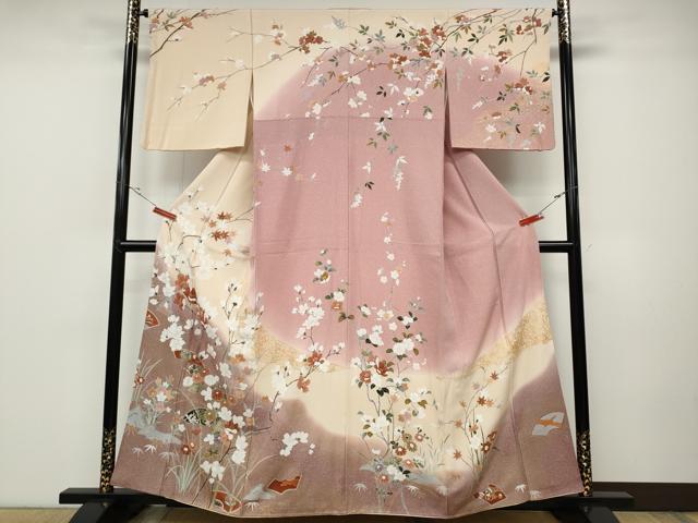 平和屋着物●訪問着　地紙枝花文　暈し染め　金銀彩　正絹　逸品　CABD0204ut