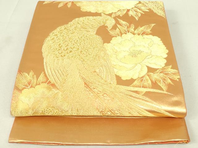 平和屋着物◎六通柄袋帯　雉　牡丹　金糸　正絹　逸品　DAAY6619qp