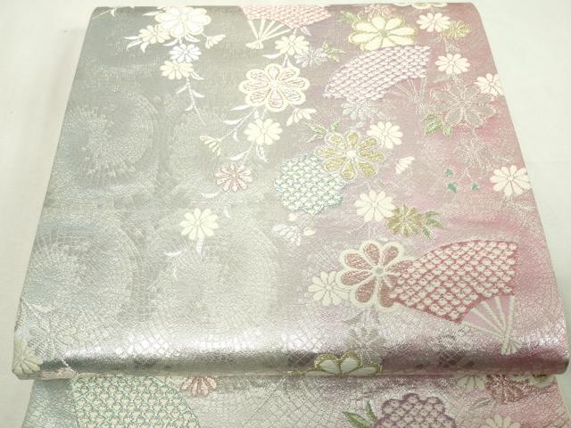 平和屋着物◎六通柄袋帯　唐織　扇面枝垂れ花文　金銀糸　正絹　逸品　DAAY7593sf