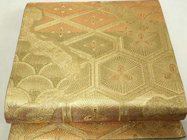 平和屋着物◎六通柄袋帯　亀甲松葉文　金糸　正絹　逸品　DAAY7614sf