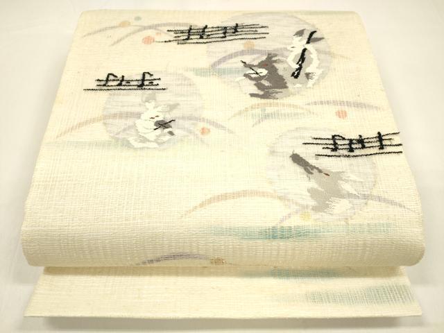 平和屋着物＊夏物　太鼓柄袋帯　露芝文　兎　楽器　演奏　正絹　逸品　DAAZ4241cm
