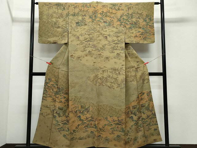 平和屋着物●人間国宝・南部芳松の息子 伝統工芸伝承者彫刻・南部幸雄　型染　訪問着　人物風景花文　正絹　逸品　CABA6004vf