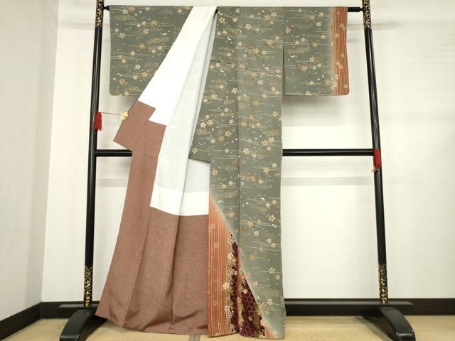 平和屋着物●訪問着　草花文　金彩　正絹　逸品　未使用　AABD1608ck