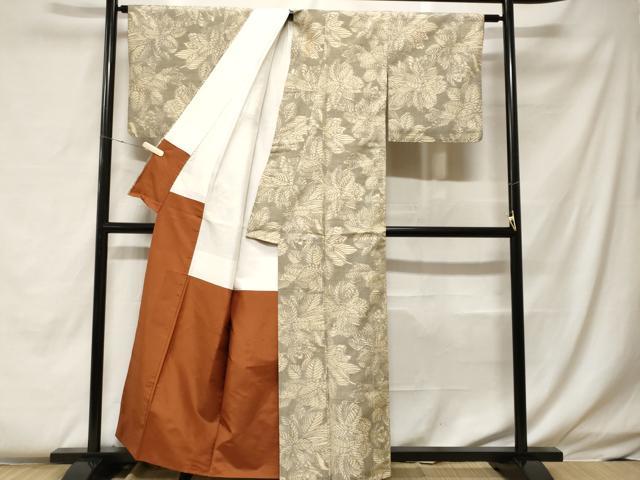 平和屋着物■上質な紬　草花文　正絹　逸品　CABF4185ev