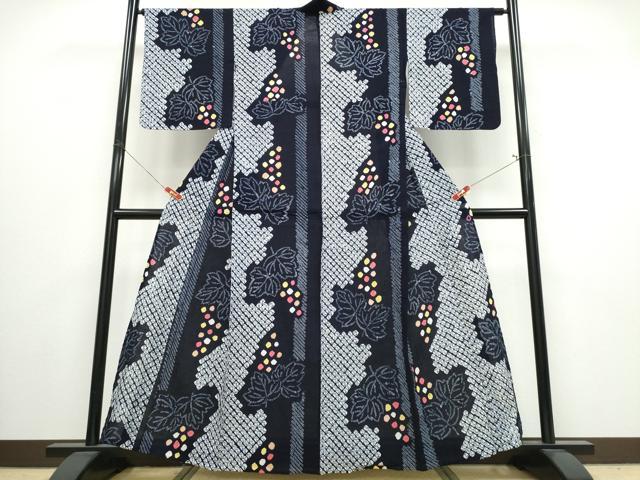 平和屋着物∴夏物　浴衣　有松鳴海絞り　葡萄　間道　高島屋扱い　綿　逸品　CABJ00...