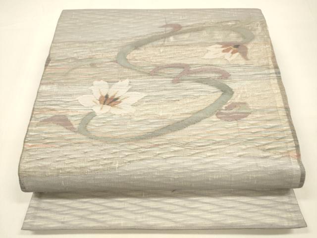 平和屋着物＊夏物　太鼓柄袋帯　更紗花文　金銀糸　正絹　逸品　DAAZ4285cm