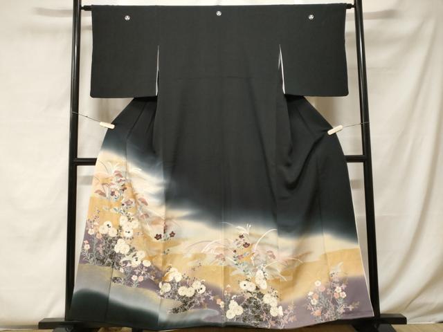 Rakuten - 平和屋着物■豪華黒留袖　飛鶴草花文　暈し染め　金銀彩　正絹　逸品　CABF4183ev