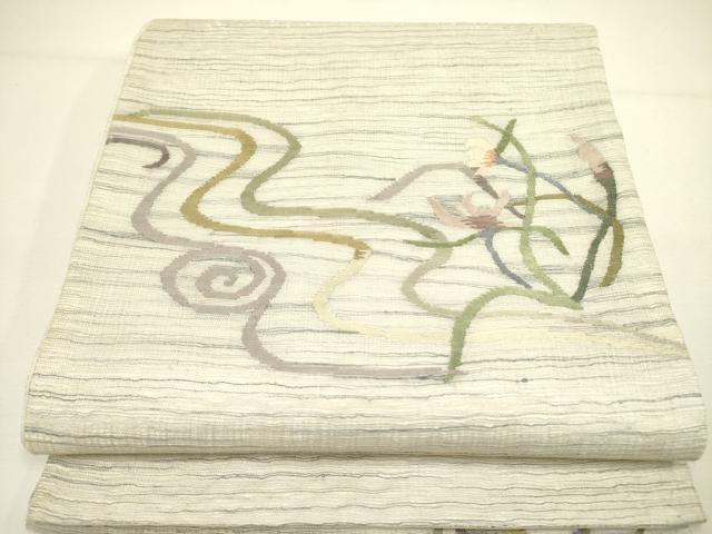 平和屋着物＊夏物　太鼓柄袋帯　すくい織　草花　正絹　逸品　DAAY2992op