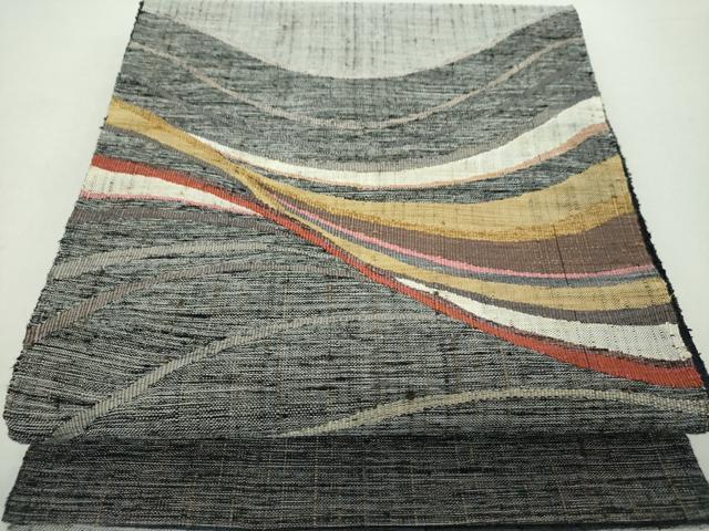 平和屋着物▽太鼓柄袋帯　スリーシーズン帯　春　夏　秋　紬地　霞文　正絹　逸品　DAAZ0429ps