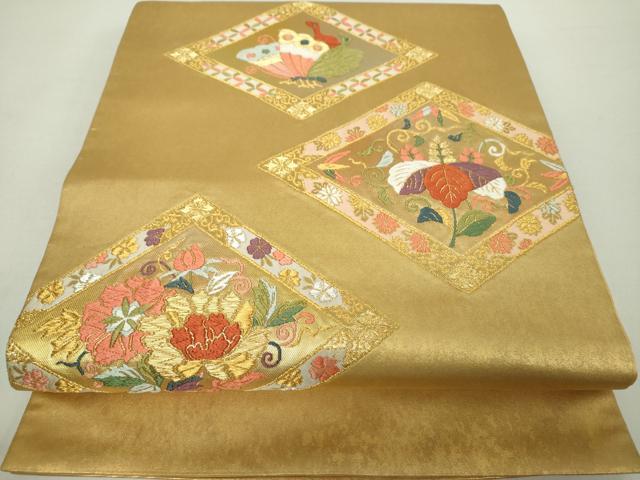 平和屋着物●銀座きしや　太鼓柄袋帯　唐織　舞蝶花菱文　金銀糸　引箔　正絹　逸品　DAAZ0453ps