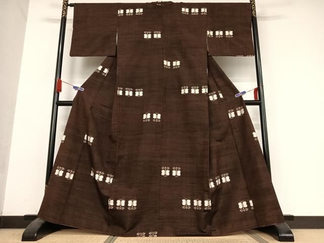 平和屋着物●上質な紬　遠州椿　正絹　逸品　AABB0317zg