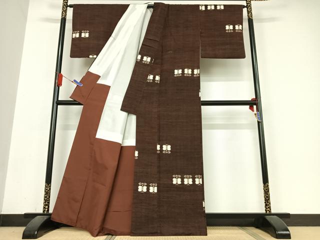 平和屋着物●上質な紬　遠州椿　正絹　逸品　AABB0317zg