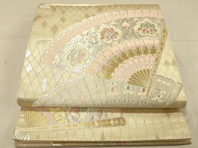 平和屋着物◎六通柄袋帯　唐織　扇面更紗花文　金銀糸　正絹　逸品　DAAX0641jm