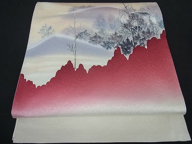 平和屋着物■太鼓柄袋帯　手描き　風景文　逸品　qp0079