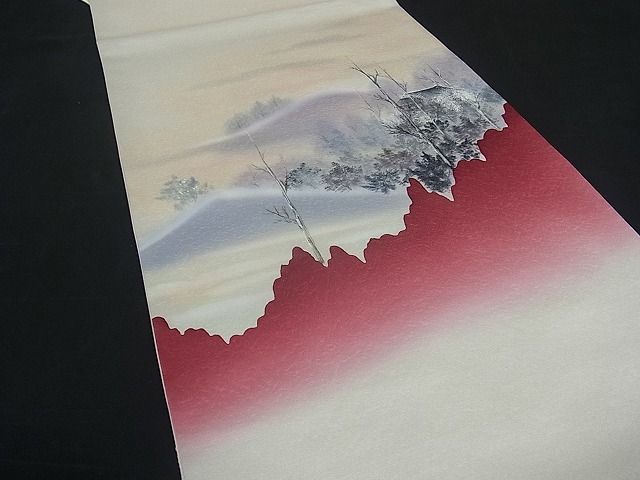 平和屋着物■太鼓柄袋帯　手描き　風景文　逸品　qp0079