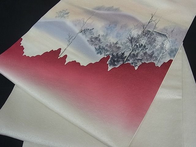 平和屋着物■太鼓柄袋帯　手描き　風景文　逸品　qp0079