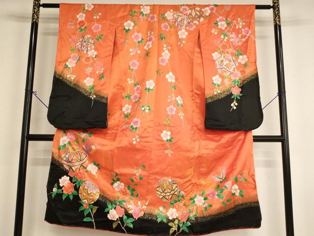 平和屋着物[]七五三　女の子　7歳　祝着　四つ身　花手毬文　折り鶴　暈し染め　金彩　AABI2835ja