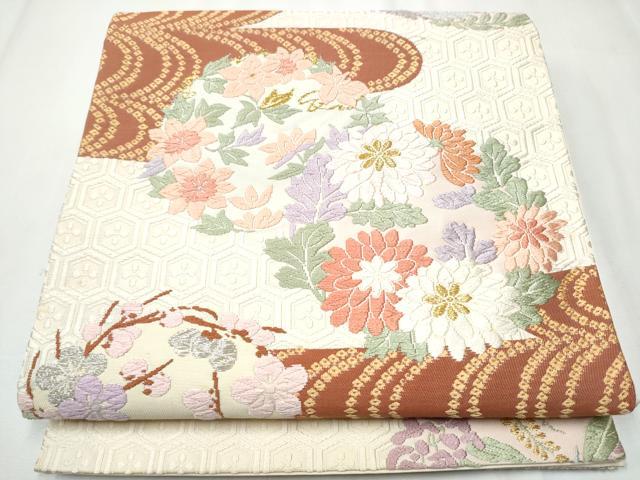 平和屋着物●六通柄袋帯　唐織　草花丸文　金銀糸　正絹　逸品　CAAZ4317hy