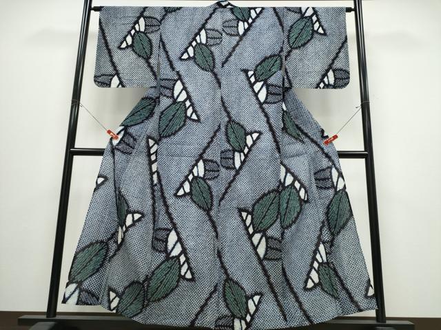 平和屋着物∴夏物　浴衣　有松鳴海絞り　枝葉文　綿　逸品　CABJ0024ng