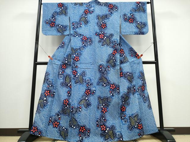 平和屋着物∴夏物　浴衣　有松鳴海絞り　舞蝶花文　綿　逸品　CABJ0025ng