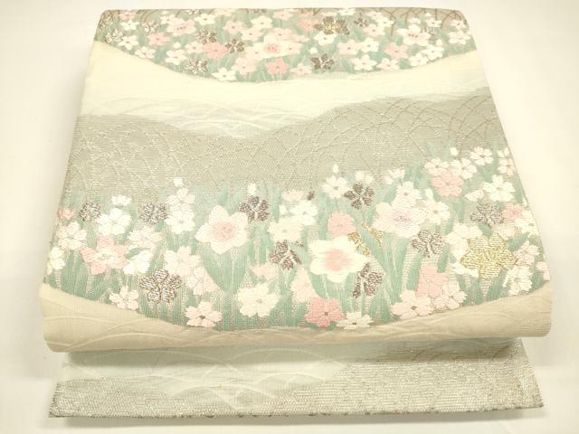 平和屋着物＊夏物　六通柄袋帯　唐織　流水草花文　金銀糸　正絹　逸品　DAAY8461cm