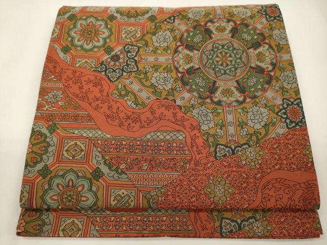 平和屋着物◎六通柄袋帯　紹巴織　道長正倉院花文　正絹　逸品　CABA0009oy