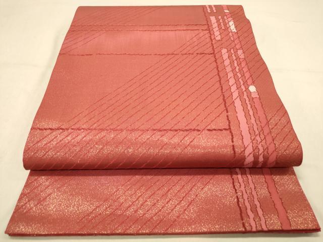 平和屋着物◎西陣　老舗　渡文謹製　手織　六通柄　本袋帯　莫臥雨　斜縞　金糸　正絹　逸品　DAAY4347jm