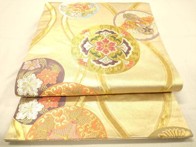 平和屋着物◎全通柄袋帯　唐織　綾偉呂　立涌花鳥丸文　金銀糸　引箔　正絹　逸品　DAAY4384jm