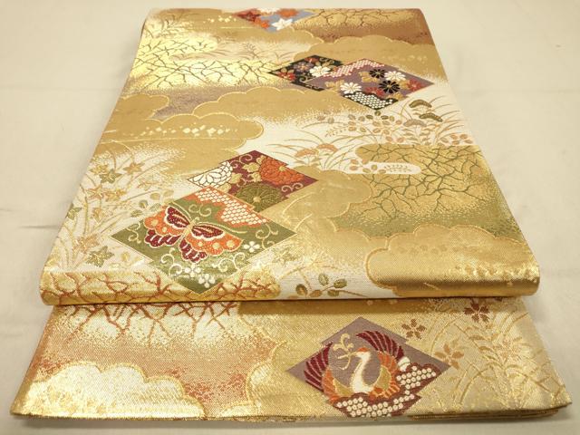 Rakuten - 平和屋着物◎六通柄袋帯　松皮菱花蝶文　金糸　正絹　逸品　DAAY4447jm