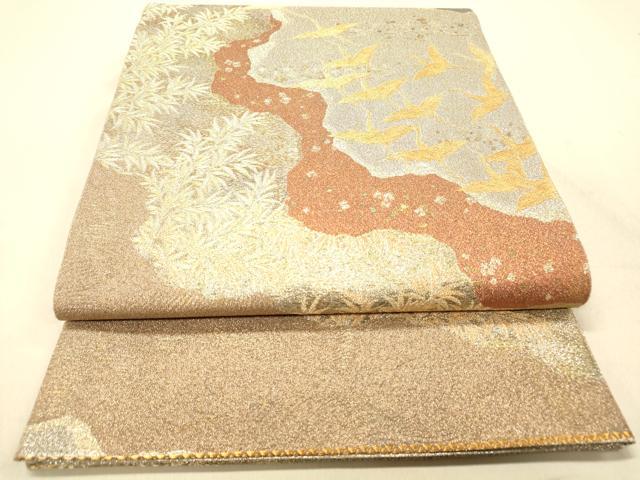 平和屋着物◎六通柄袋帯 七夕屏風千羽鶴 道長文 金銀糸 正絹 逸品 DAAY4462jm