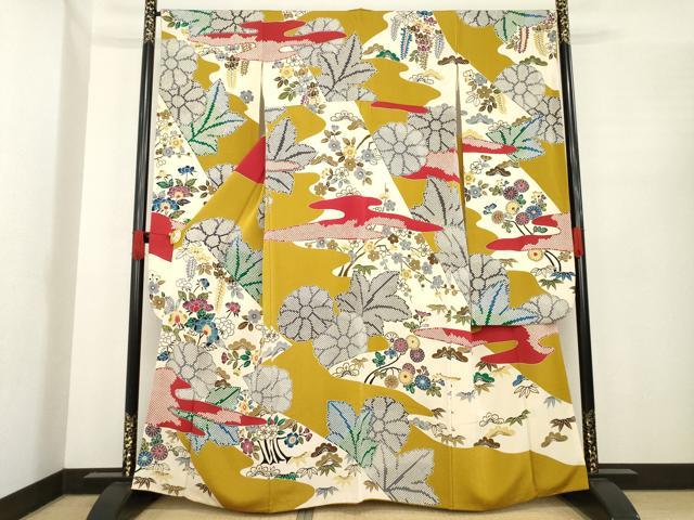 Kimono - 平和屋着物●豪華振袖　型染め　松皮菱花文　正絹　逸品　AABE9214ck