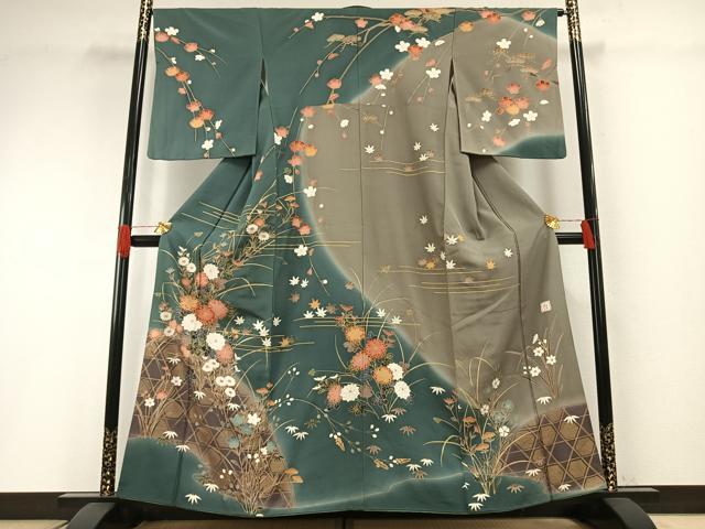 平和屋着物●訪問着　作家物　草花文　暈し染め　金彩　正絹　逸品　AABH0715fy