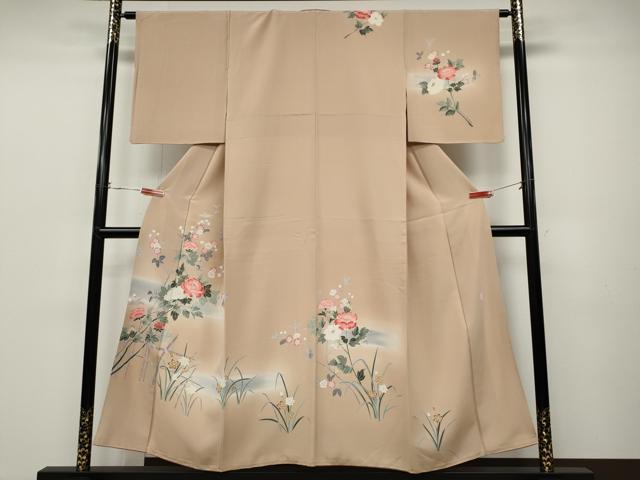 平和屋着物●訪問着　友禅　作家物　竹垣枝花文　正絹　逸品　CABC2390ut