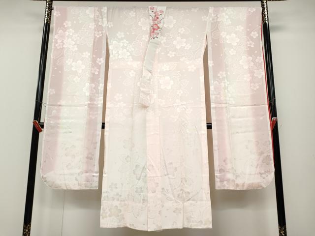 平和屋着物●振袖用長襦袢　無双仕立て　舞花地紋　暈し染め　半衿刺繍　正絹　逸品　CABC2391ut
