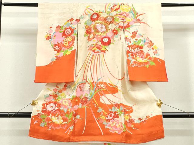 平和屋着物[]お宮参り　女の子　祝着　産着　初着　のしめ　刺繍　花束文　金彩　逸品　CAAZ6971ze