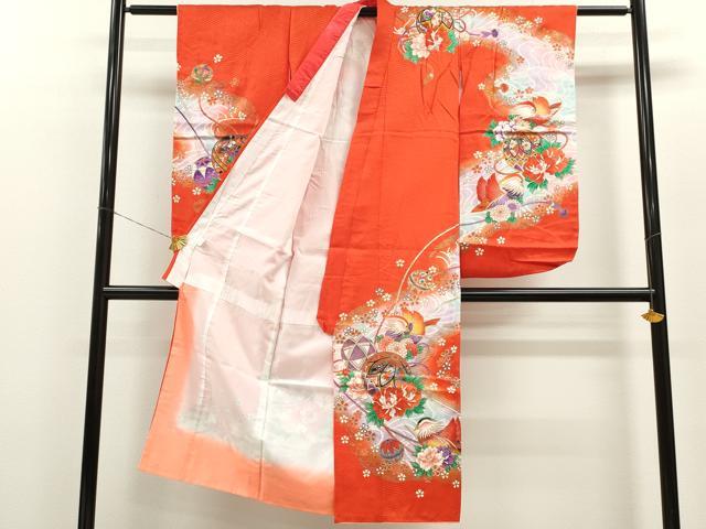 平和屋着物[]七五三　女の子　7歳　祝着　四つ身　流水鴛鴦鞠花文　暈し染め　金彩　逸品　CAAZ7017ze