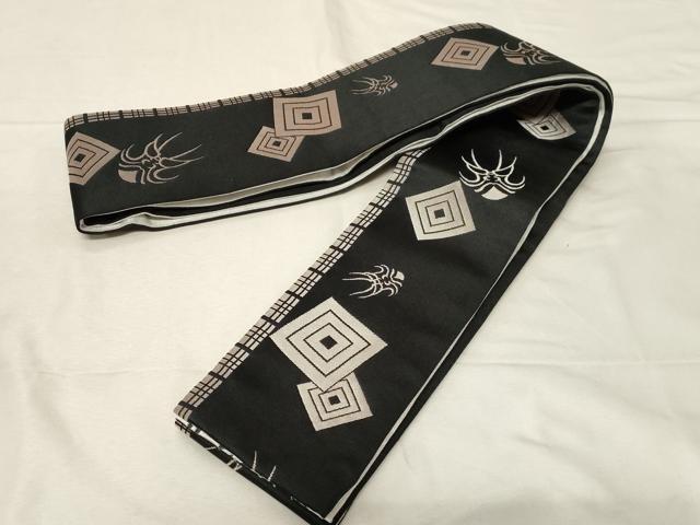 平和屋着物●男性 両面 角帯 隈取 献上 黒地 CABA2265dy