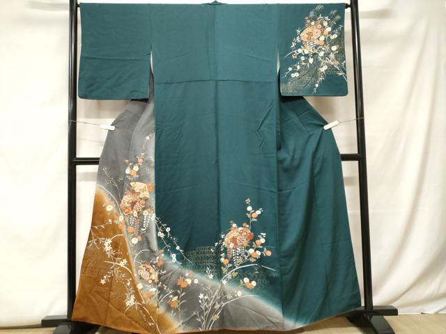 Uramono - 平和屋着物■訪問着　源氏車扇面花蝶文　暈し染め　金銀彩　正絹　逸品　CABF9818ev