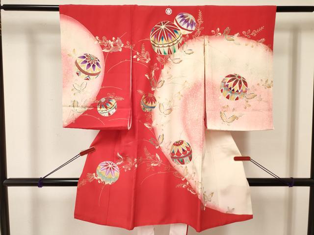 平和屋着物[]お宮参り　女の子　祝着　産着　初着　のしめ　鞠花蝶文　暈し染め　...