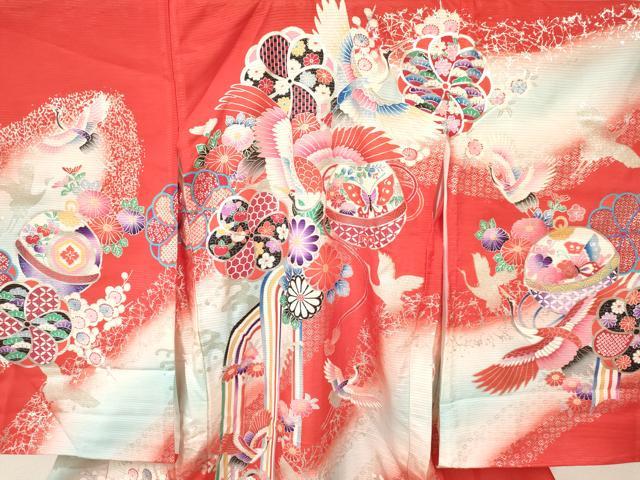 平和屋着物＊夏物　お宮参り　女の子　祝着　産着　初着　のしめ　絽　飛鶴花文　暈し染め　金銀彩　逸品　DAAY3221ma 3