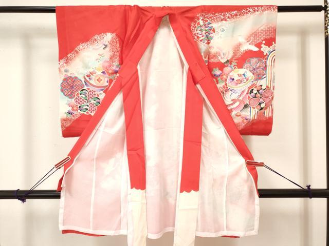 平和屋着物＊夏物　お宮参り　女の子　祝着　産着　初着　のしめ　絽　飛鶴花文　暈し染め　金銀彩　逸品　DAAY3221ma 2