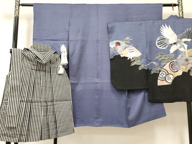 平和屋着物[]七五三　男の子　祝着・羽織・行灯袴・小物セット　鷹　鷲　龍　兜　破れ地紙吉祥文　金銀彩　逸品　DAAY3239ma